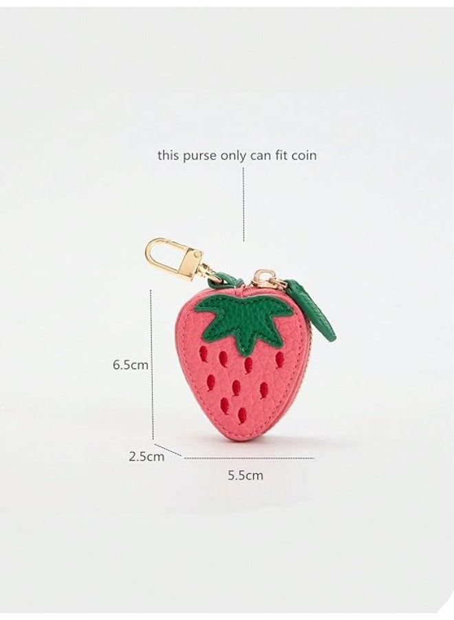 Strawberry Fruit Charm coin purse cute keychain mini pouch Wallet gift for girl women, Pink, Fashion - Image 3
